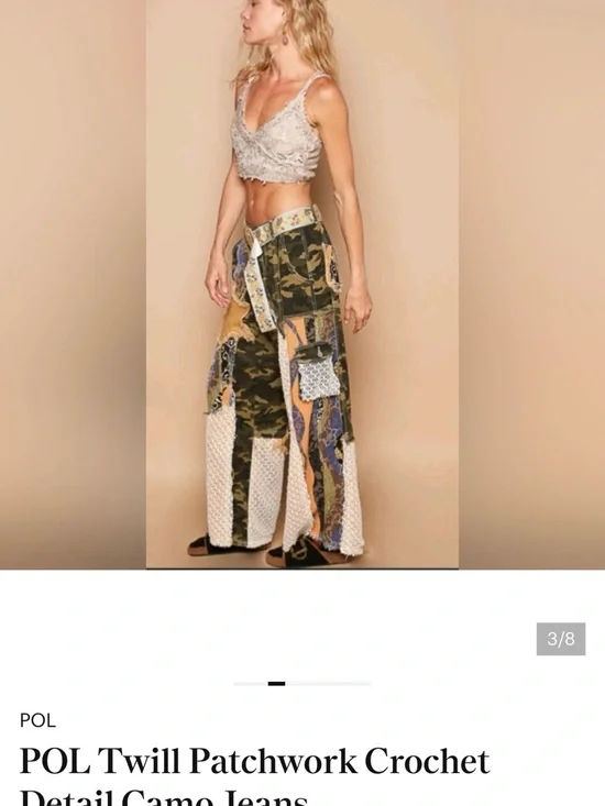 POL Twill Patchwork Crochet Detail Camo Jeans - Picture 3 of 5